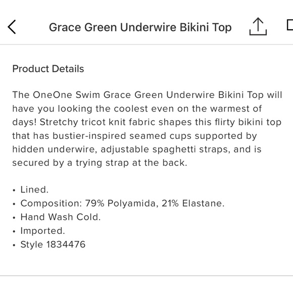 *ONEONE Swim* Grace Green Underwire Top and Jesse High Cut Bikini, Size L/XL NWT - Picture 5 of 5